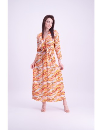 V yaka düğüm detaylı uzun elbise