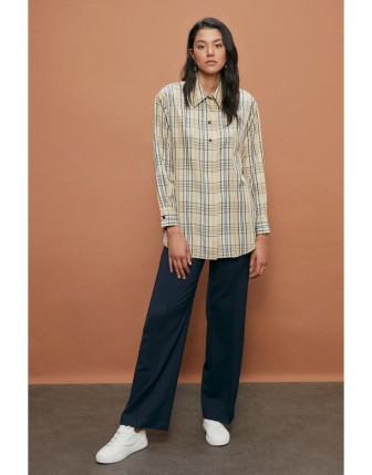 Uzun Ekoseli Kemerli Gömlek