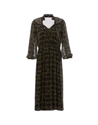 Fırfır detaylı desenli uzun elbise