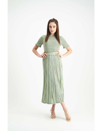 Çizgili Renkli Simli Triko Etek