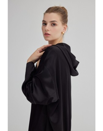 Kapüşonlu Saten Bluz