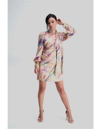 Yakası bağlamalı bele oturan mini elbise