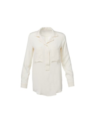 Çift cep geniş yaka dökümlü ipek gömlek