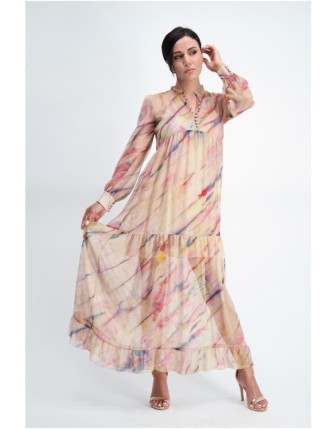 Yakası fırfırlı taş işlemeli transparan elbise