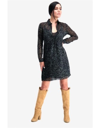 Desenli Pliseli Kısa Elbise