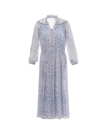 Fırfır detaylı desenli uzun elbise