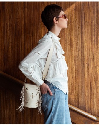 AMY | Beyaz mao yaka nakışlı bluz