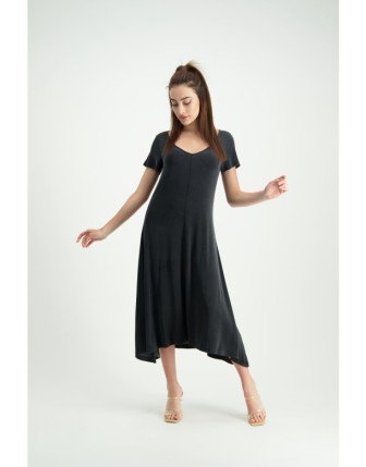 V yaka kupro midi elbise