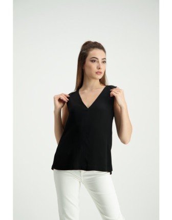 Şeritli V Yaka Kolsuz Üst