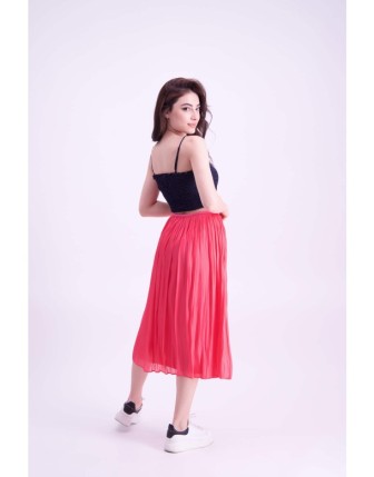 Parlak fuşya rengi beli lastikli etek