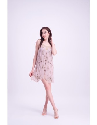 Boncuk Detaylı Kısa Elbise