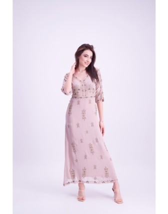 Boncuk Detaylı Uzun Elbise