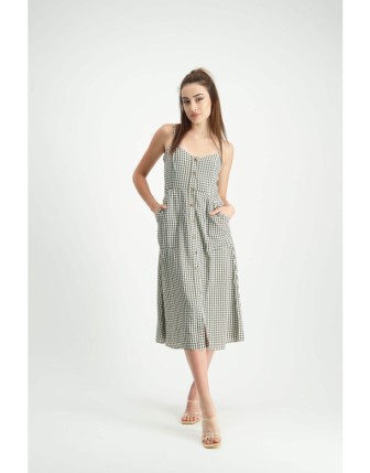 Askılı pötikareli elbise